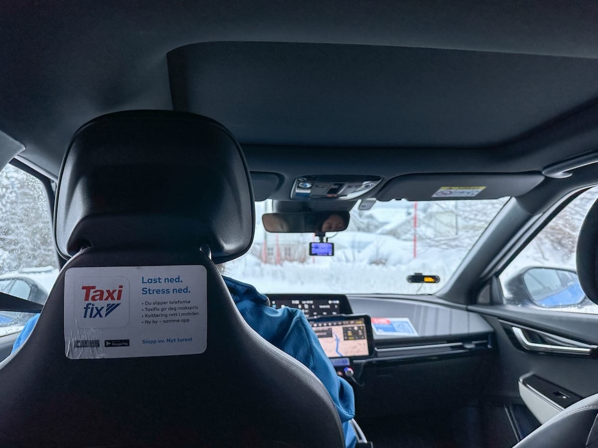 Inside the taxi from the Tromsø Airport