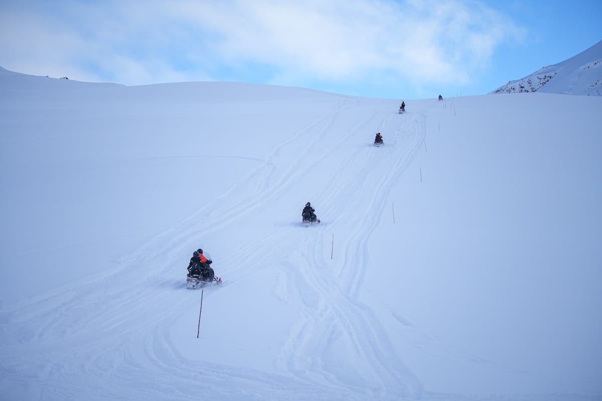 You'll have to stay in a line when snowmobiling