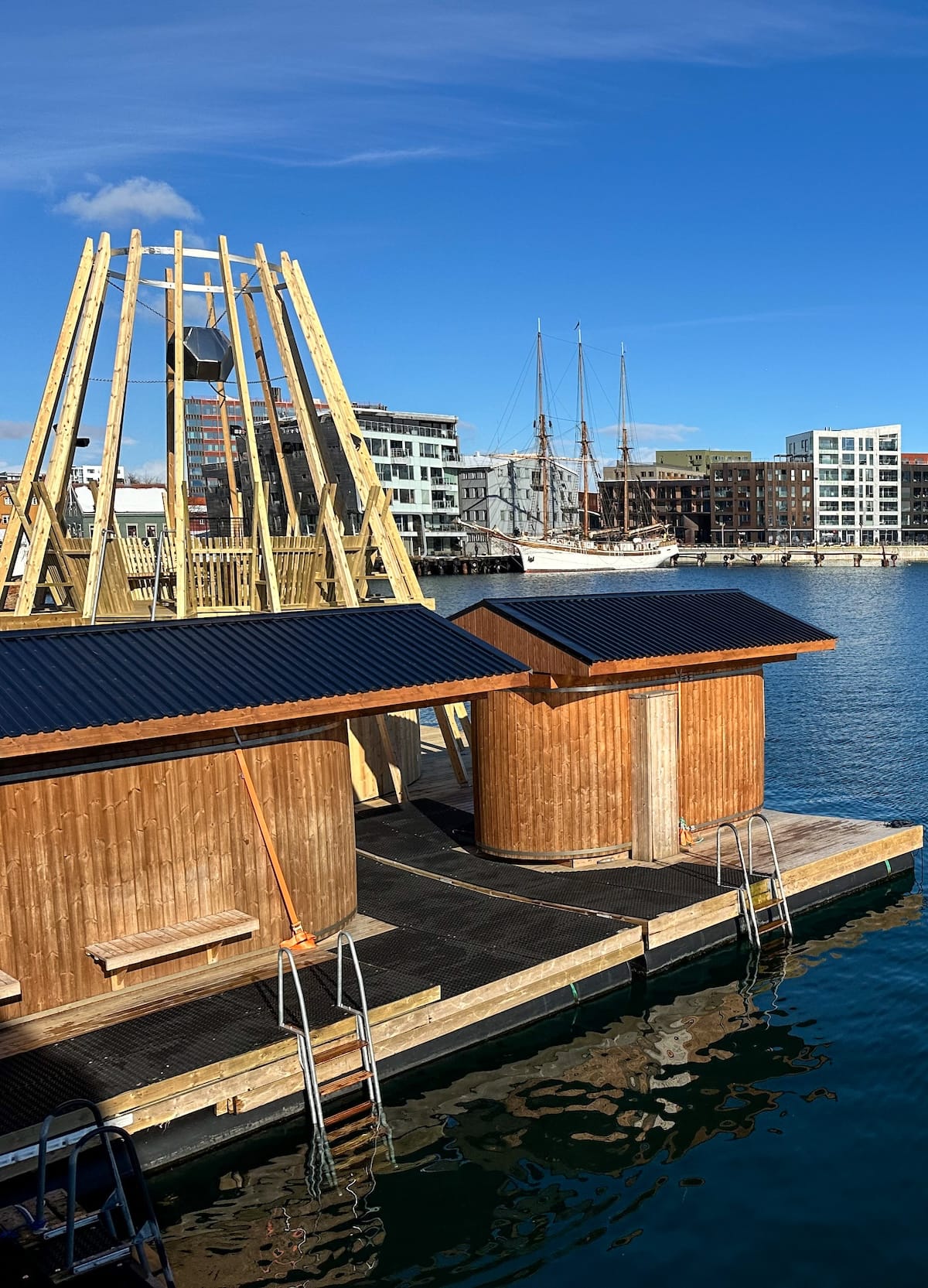 This is a photo from above a sauna in the Tromsø Harbor