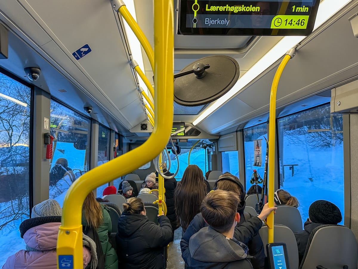 Taking a bus around Tromsø (can be crowded in winter).