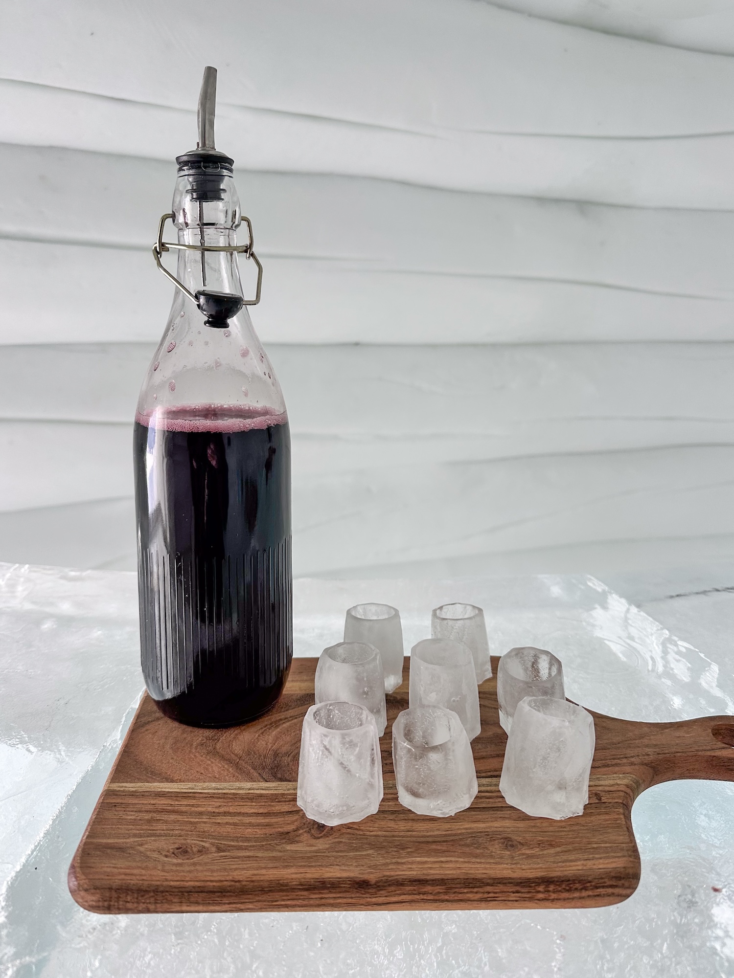 Non-alcoholic shots in ice shot glasses at the Tromsø Ice Domes