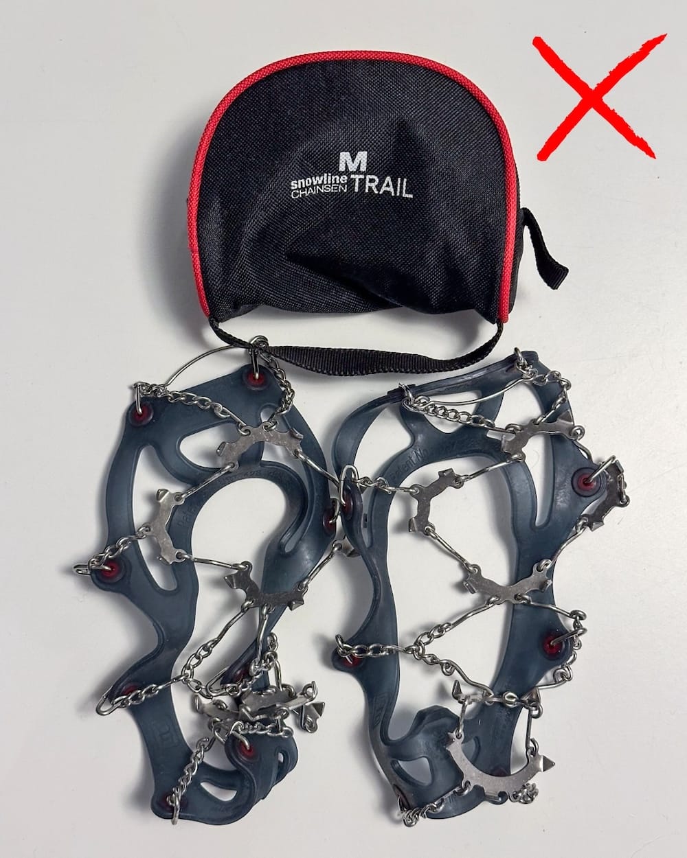 Microspikes laid flat on a table