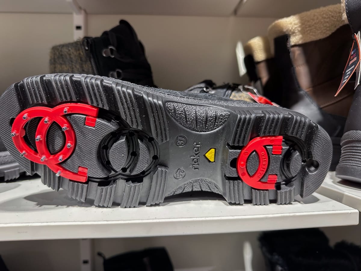 shoes with ice grippers built into the sole